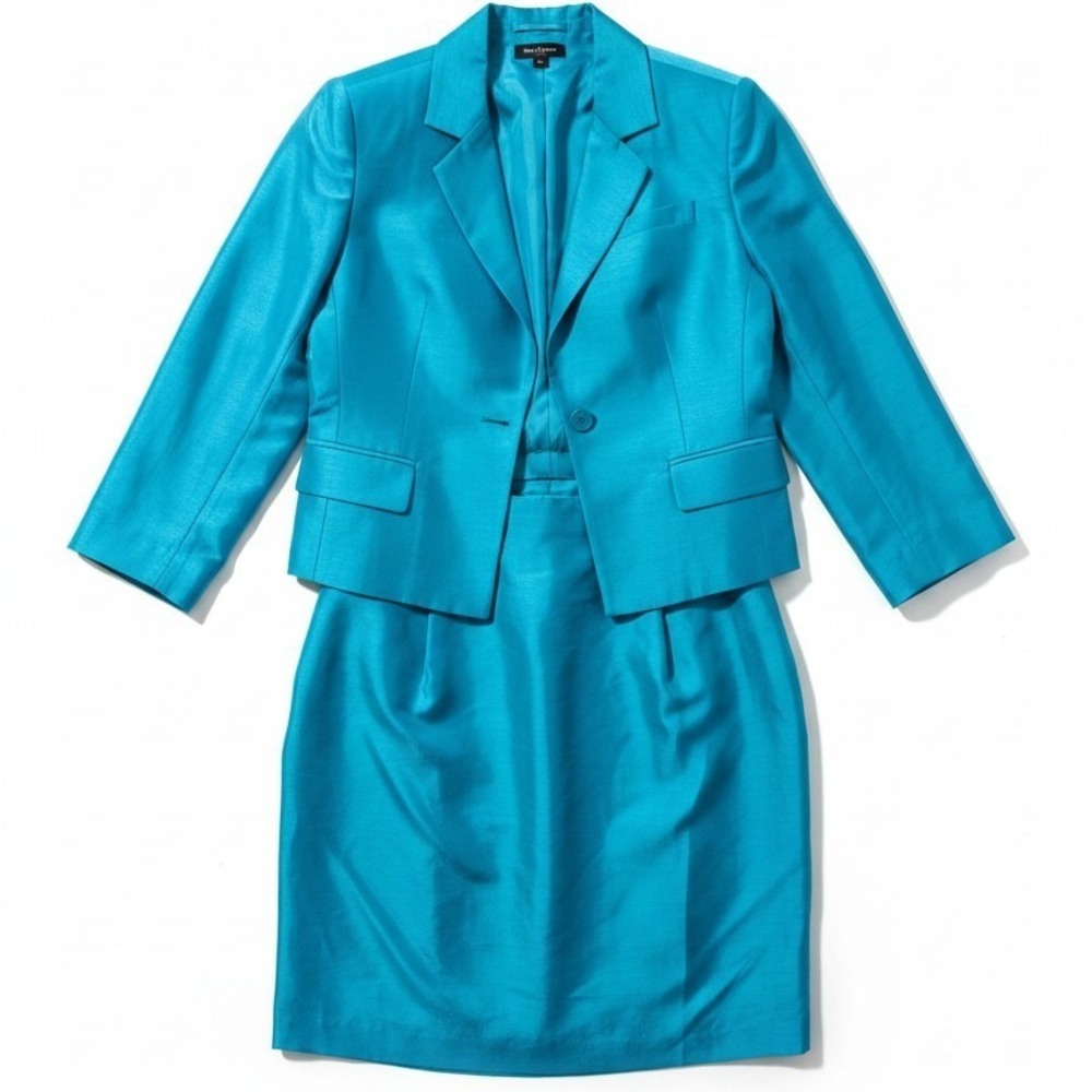 Finity Dress Turquoise‎ 100% Silk 2 Piece Dress and Blazer Set, Woman's Size 8